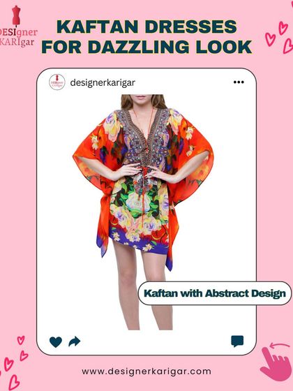 A short kaftan with a vibrant, abstract floral design. This colorful piece is perfect for making a bold style statement.