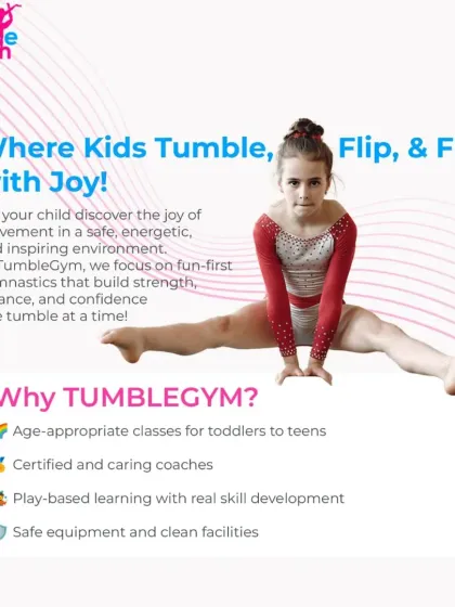 Here is why parents choose Tumble Gym. With age-appropriate classes, certified coaches, and play-based learning, we provide a safe, clean, and inspiring environment for kids to fly.