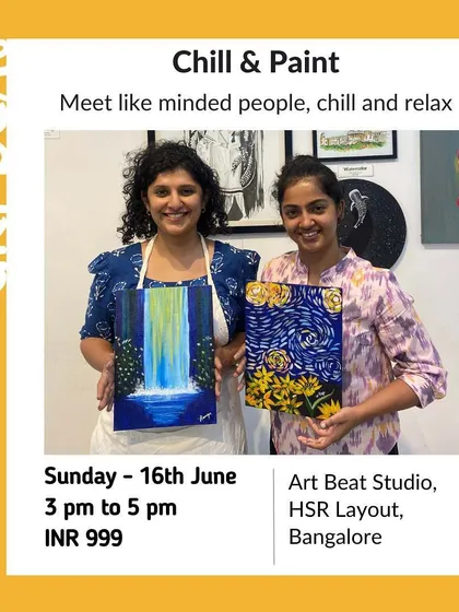 An announcement for our "Chill & Paint" Sunday workshop. It's a great way to relax, meet like-minded people, and create a beautiful painting.