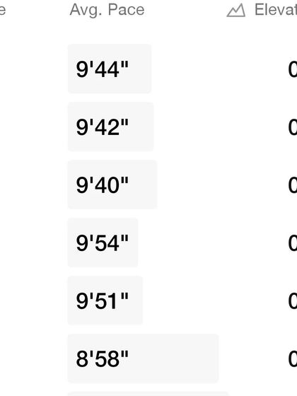 A breakdown of my mile splits from the 10k race. Notice the negative split in the last mile. This is a pacing strategy I teach to help runners finish strong and avoid burning out too early.