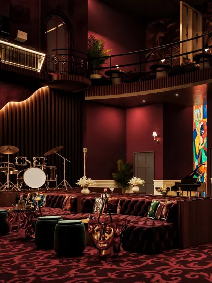 For this restro-bar concept, my task was to visualize an immersive, high-energy environment. The rendering captures the rich, velvety texture of the seating and the complex interplay of light from the stage, the bar, and the ambient fixtures. It’s a demonstration of how 3D visualization can define a brand's intended atmosphere, blending performance, leisure, and luxury into a single, compelling image.