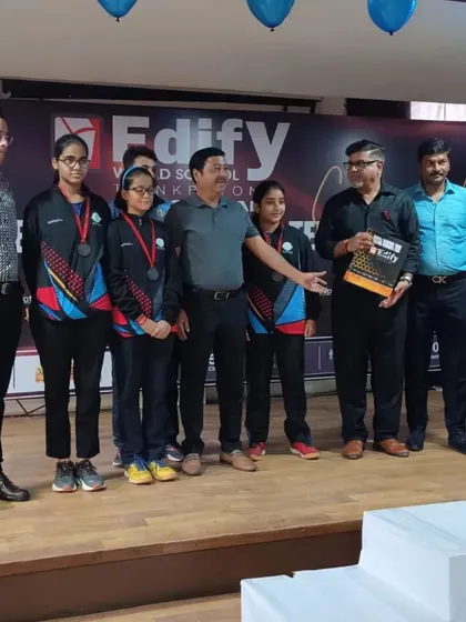 The U-17 girls' team, including our player Vaishnavi Trivedi, on the podium with their silver medals.