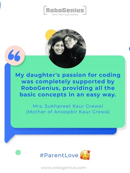 The trust parents place in us is our greatest motivation. We are thrilled to share this feedback from Mrs. Sukhpreet Kaur Grewal, who saw her daughter's passion for coding flourish in our supportive learning environment. Our goal is to make complex concepts accessible and fun.