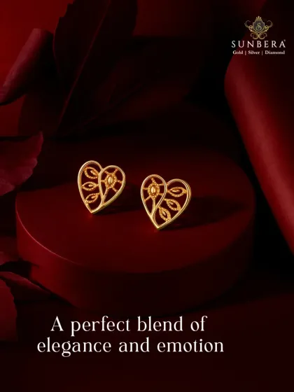 These heart-shaped gold stud earrings feature delicate filigree work inside, blending elegance with emotion. They are a perfect example of our ability to craft meaningful, everyday luxury pieces.