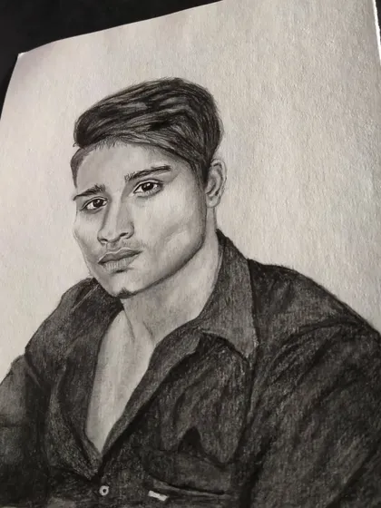 This follower sketch shows a simple, direct gaze. Even in simpler poses, I focus on realistic shading and features.