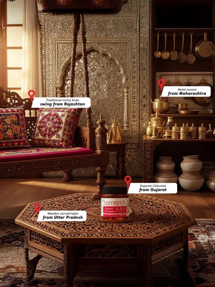 Our home decor and our food tell stories of our diverse culture. From a traditional Rajasthani jhula to our Gujarati Chhunda, every element reflects a piece of India's legacy.