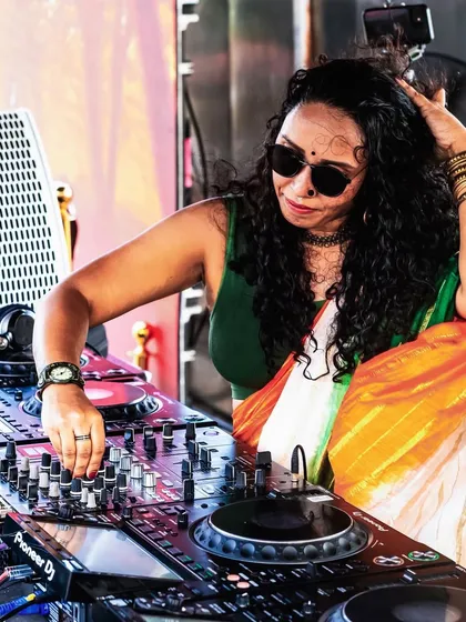 Representing my culture at the Locus Bali festival. Wearing a tricolor-inspired saree while mixing my Indian classical and DnB fusion set was a moment of immense pride.