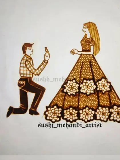 A full view of the proposal portrait design, drawn on paper. This shows how a simple idea can be turned into a beautiful and personal mehandi artwork.
