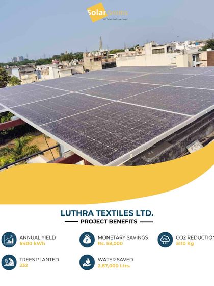 Luthra Textiles Ltd. in Delhi is weaving sustainability into its operations with this solar installation. It helps them reduce their carbon footprint and sets a green example in the industry.