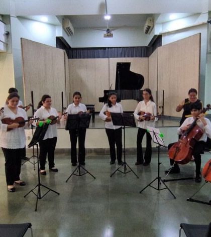 Our student string ensemble performs during our annual Christmas concert. Ensemble playing is a core component of our instrumental program, teaching collaboration and listening skills.