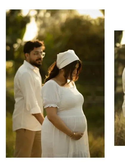 A close-up of the couple's connection. The focus is on their expressions and the way they hold each other, with the beautiful, soft-lit background adding to the romantic mood.