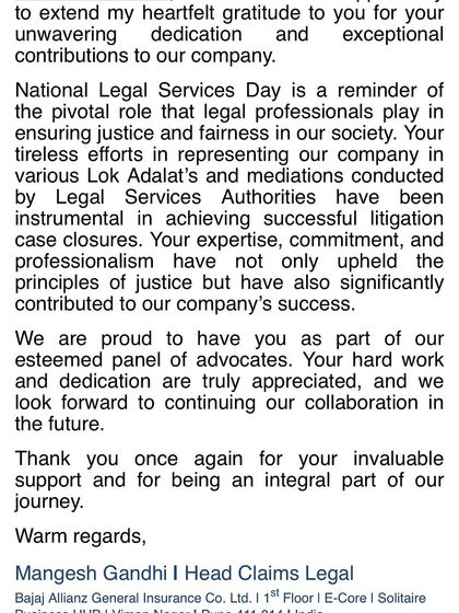 A closer look at the letter of appreciation. It is moments like these that reinforce my commitment to the principles of justice and fairness in my profession.