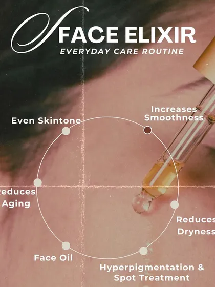 My Face Elixir is a vital part of any everyday care routine. This infographic shows how this single face oil works to even skin tone, reduce aging and dryness, and treat hyperpigmentation for smoother, healthier skin.