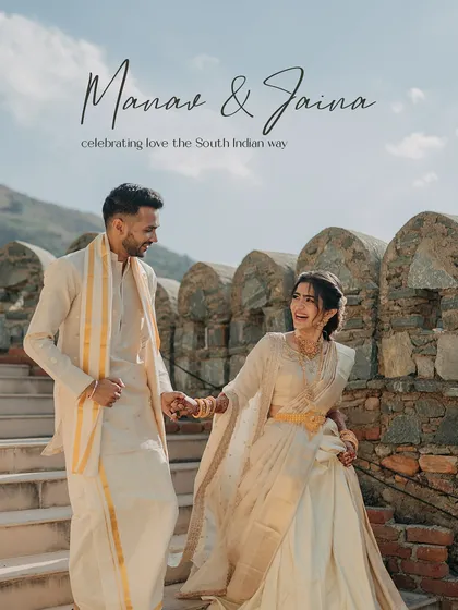 Celebrating love the South Indian way. This couple's Haldi ceremony was a beautiful blend of tradition and elegance, set against the rustic stone walls of a heritage property.