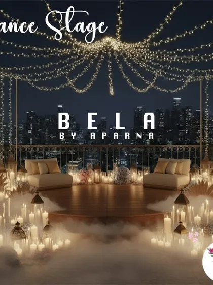 For a truly unique celebration, I can create a magical dance floor for two. This setup features a low-fog effect, a canopy of fairy lights, and a warm candlelit ambiance for an unforgettable first dance as an engaged couple.