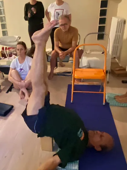A reclining leg stretch.