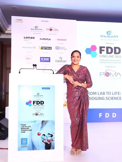 Taking a moment by the podium at the FDD Conclave. The theme was "From Lab to Life: Bridging Science and Care."