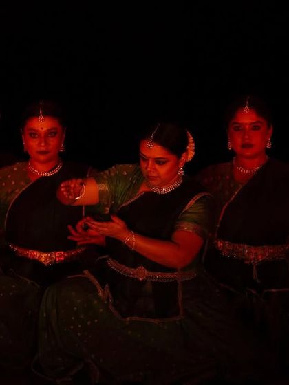 A close-up on the expressive 'hastas' (hand gestures) and 'abhinaya' (facial expressions) from 'Ek Anant', which are crucial for conveying the story's nuances.