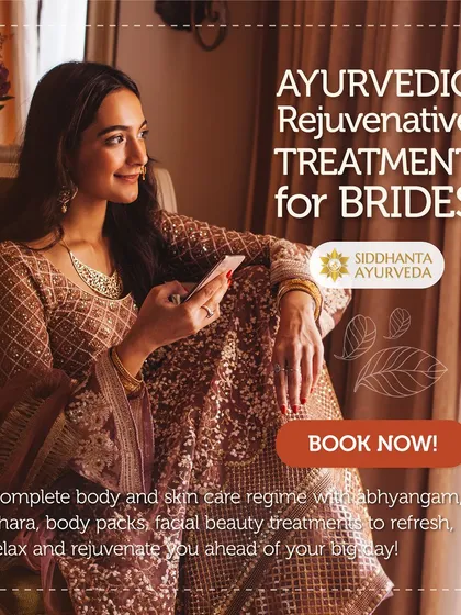 For brides-to-be, I offer a complete rejuvenative treatment package. This includes Abhyangam, body packs, and custom facials to ensure you look and feel refreshed, relaxed, and radiant on your big day.