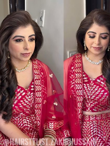 A collage showing a glamorous open hairstyle with big, side-swept Hollywood waves.