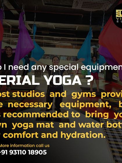 Do you need special equipment for aerial yoga? This FAQ explains that while we provide the necessary hammocks, bringing your own mat and water bottle is recommended for comfort and hydration.