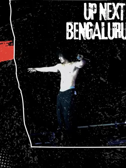A gritty, stylized graphic announcing "Up Next: Bengaluru" for the Hanumankind tour.
