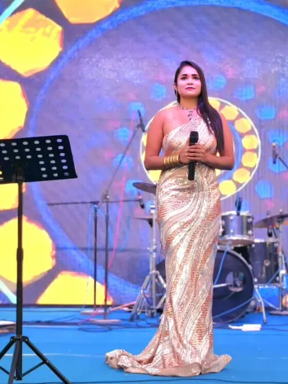 On stage for the Knauf India family day. These events are about celebrating the employees and their families, and I ensure the atmosphere is warm and welcoming.