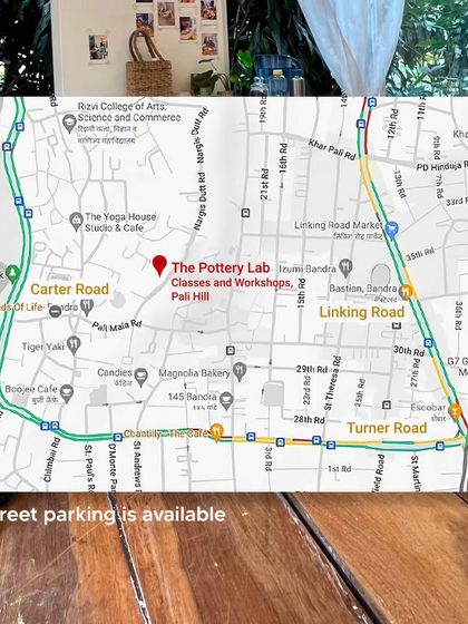 Here's a map to help you find The Pottery Lab. We are located on Nargis Dutt road, and there is street parking available if you plan to drive.