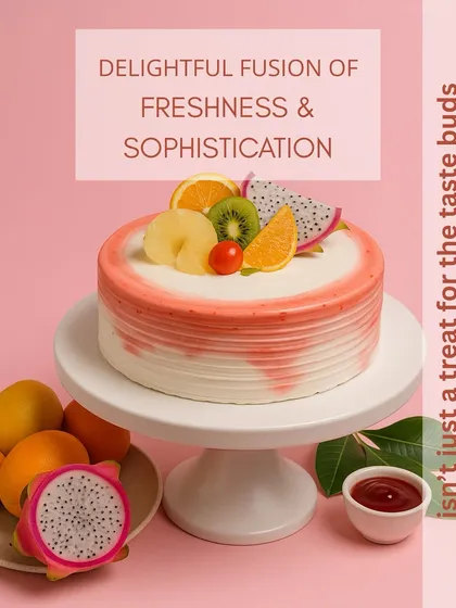 A vibrant celebration of freshness, our Tropical Fresh Fruit Cake is a light and delightful option for any occasion. Topped with a colorful medley of seasonal fruits like kiwi, dragon fruit, and mango, it's as beautiful as it is delicious.