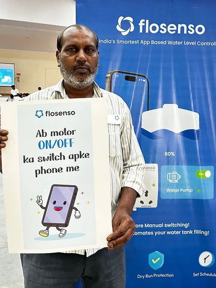 This poster says it all: "Ab motor ON/OFF ka switch apke phone me" (Now the motor's ON/OFF switch is in your phone). A happy partner holding one of our quirky and relatable marketing messages.