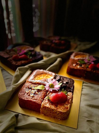 A beautiful 4-in-1 cake that went out for Valentine's Day. It features four of my popular whole wheat flavours: moist coconut orange, rich chocolate, apple strawberry, and date and nuts.