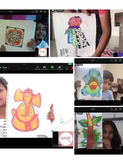 Creativity has no borders. This is a snapshot of my online student family, with children joining from India, the US, and Canada to learn, create, and share their artwork in our interactive virtual classroom.