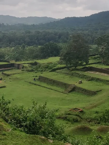 The sprawling ruins of Kavaledurga fort, covered in green during the monsoon.