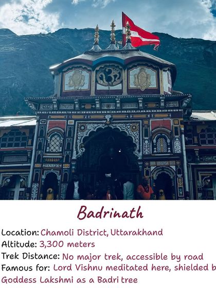 Information about the Badrinath temple, dedicated to Lord Vishnu and accessible by road.