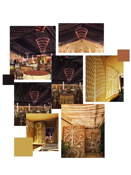 For a sophisticated and modern theme, I created this mood board focusing on gold and black tones. It explores lighting fixtures, wall textures, and other details to create a chic and dramatic atmosphere.