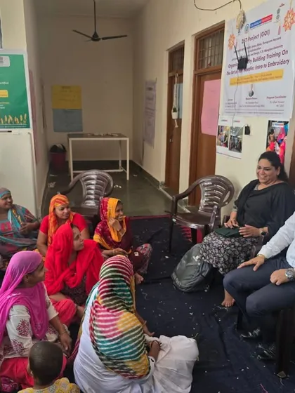 An interactive session with women at the Navjyoti India Foundation camp. My goal was to break down complex legal terms and provide practical, actionable advice they could use to protect themselves.