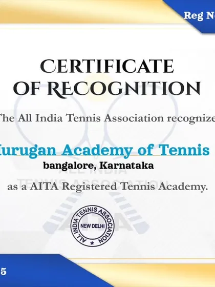 We are proud to be officially recognized by the All India Tennis Association (AITA). This certification is a testament to our professional standards, quality coaching, and commitment to developing tennis talent in Bangalore.