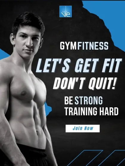Let's get fit, don't quit. This graphic is a direct call to action to be strong and train hard with us. Join now and start your transformation.