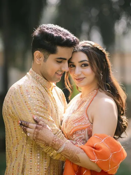 A beautiful couple portrait. The bride's makeup is a perfect example of my signature skin work, creating a flawless yet natural-looking glow.