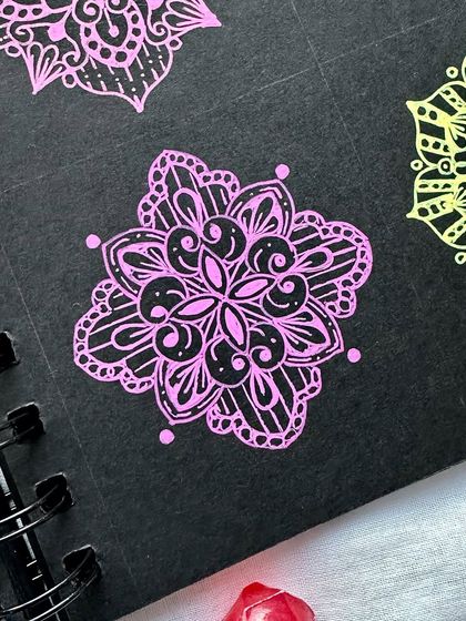 Another pink mini mandala pattern. Practicing these small motifs is a great way to build your muscle memory and confidence.