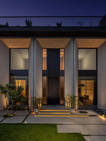 The facade of the Mr. Light showroom in Sultanpur was designed to make a statement. We enhanced the building's verticality with strong lines and integrated lighting, creating a presence of minimal opulence that captures attention from the street.