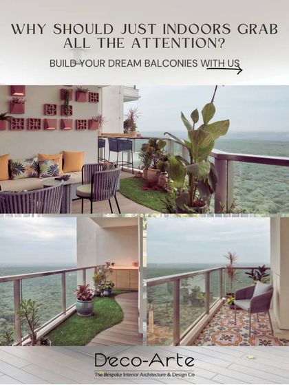 Explore a variety of outdoor retreats I have designed. From cozy balconies with patterned tiles and Buddha statues to expansive terraces with vertical gardens and lounge seating, each space is crafted to be a personal haven.