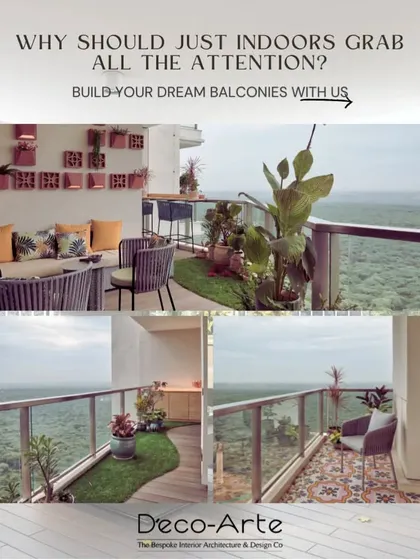 Explore a variety of outdoor retreats I have designed. From cozy balconies with patterned tiles and Buddha statues to expansive terraces with vertical gardens and lounge seating, each space is crafted to be a personal haven.