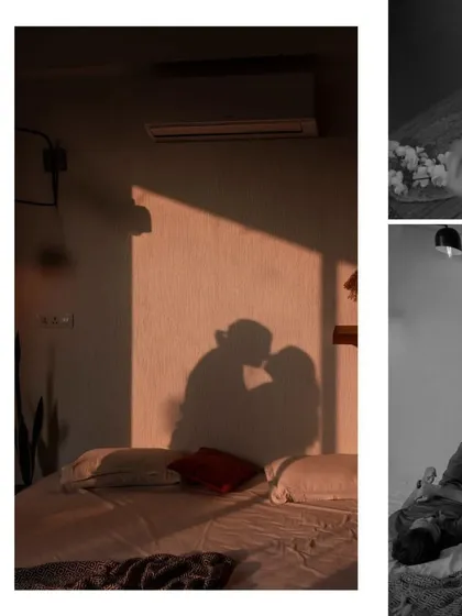 Sometimes the most romantic photos happen right at home. This silhouette shot captures a tender kiss during an indoor couple session, using natural light to create an intimate and artistic portrait. It proves you don't need a grand location to create magic.