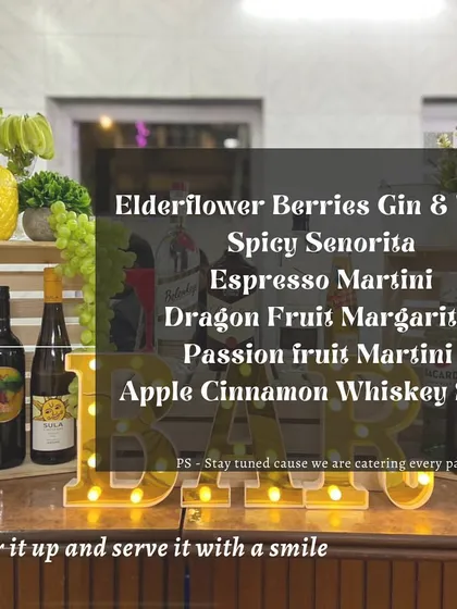 A glimpse of our extensive cocktail menu, featuring everything from an Elderflower Berries Gin & Tonic to a classic Apple Cinnamon Whiskey Sour.