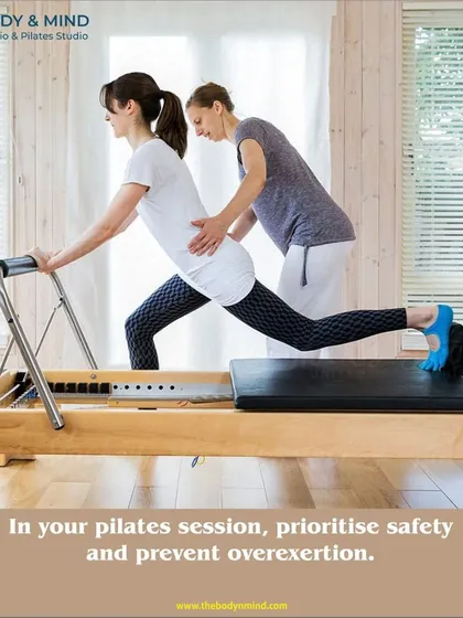 Here, I am guiding a client through a lunge on the Pilates reformer. This demonstrates my hands-on, personalized approach, ensuring every movement is performed with correct form and alignment to maximize benefits and prevent injury, which is central to my physio-pilates method.
