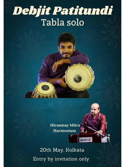 The announcement for my tabla solo recital at a private concert in Kolkata, accompanied by Shri Hiranmay Mitra ji.