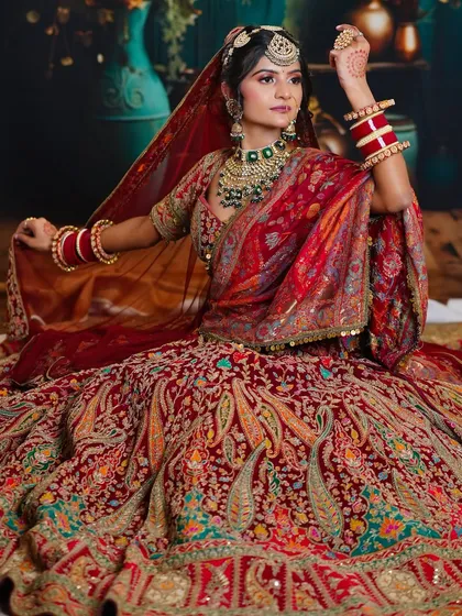 A dynamic pose showing off the full bridal ensemble. Our students are taught to direct models during photoshoots to get the best possible images for their portfolios.