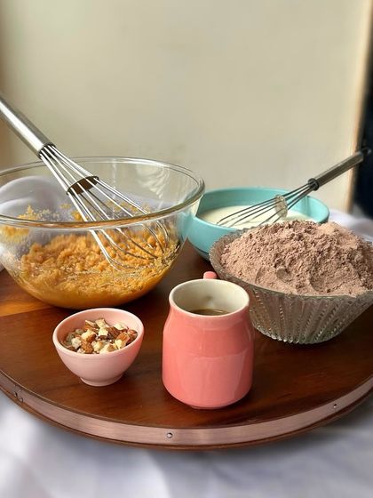 A shot of my baking prep station, with all the fresh, high-quality ingredients ready to be turned into a delicious cake.