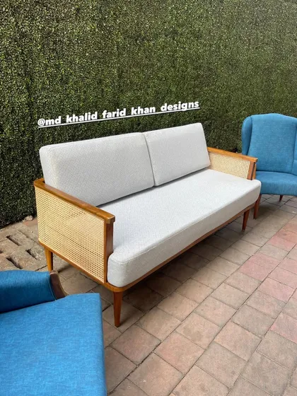 Another view of the sofa and wingback chair set.